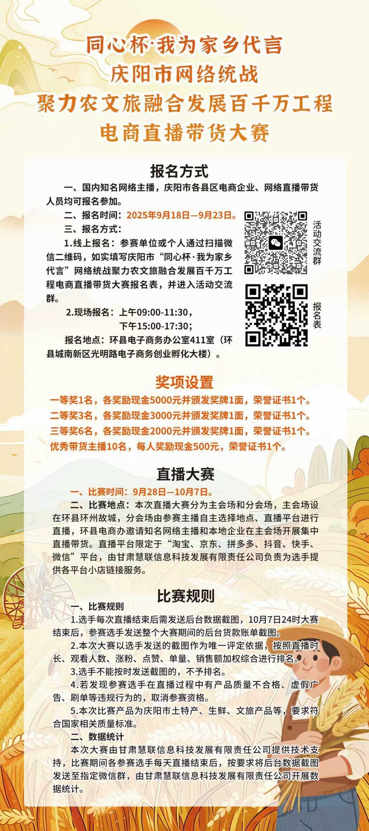 【微海報(bào)】“同心杯·我為家鄉(xiāng)代言”慶陽(yáng)市網(wǎng)絡(luò)統(tǒng)戰(zhàn)聚力農(nóng)文旅融合發(fā)展百千萬(wàn)工程電商直播帶貨大賽