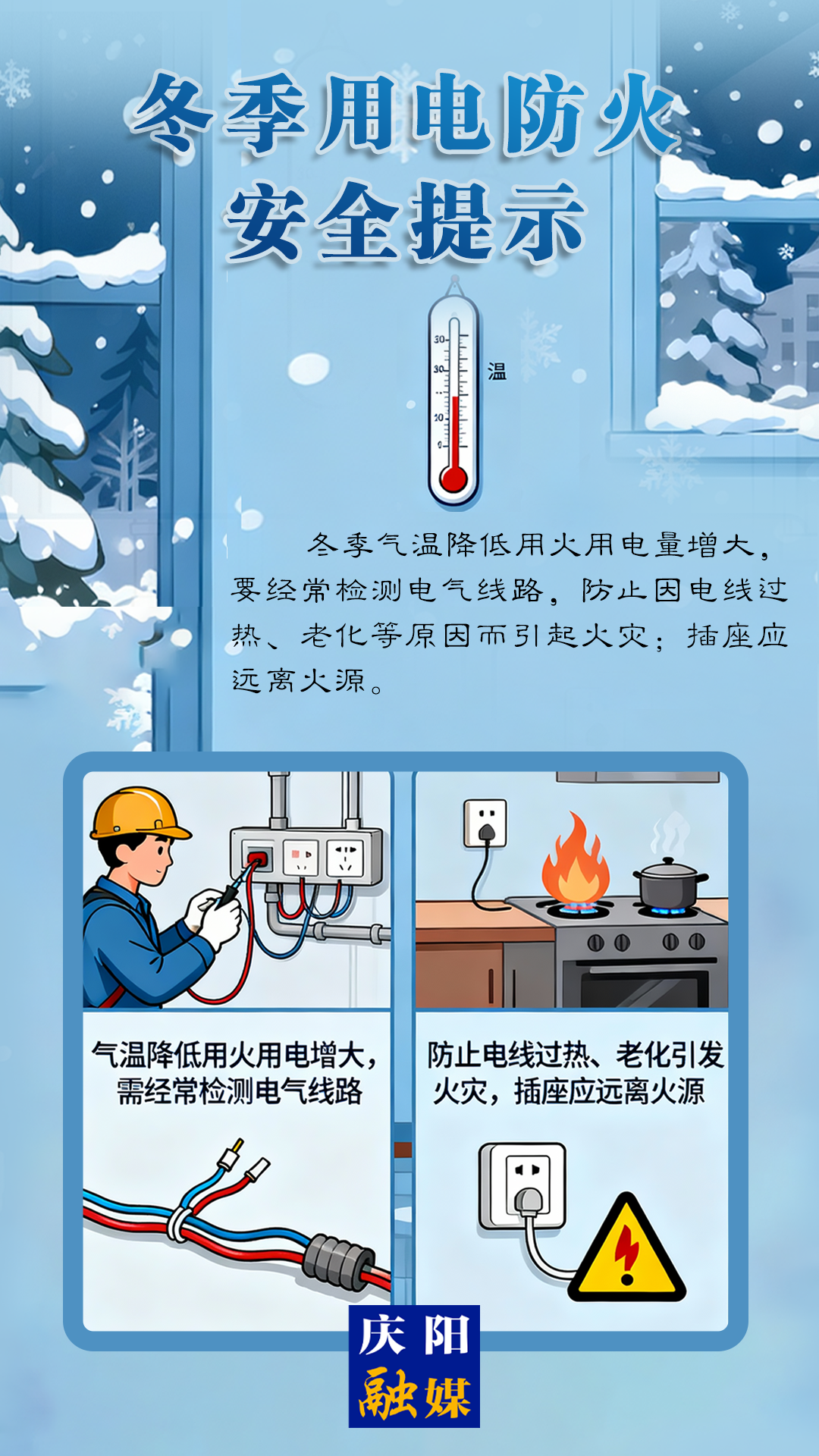 【全國消防宣傳月】冬季用電防火安全提示丨要經(jīng)常檢測電氣線路，防止電線過熱、老化而引起火災(zāi)