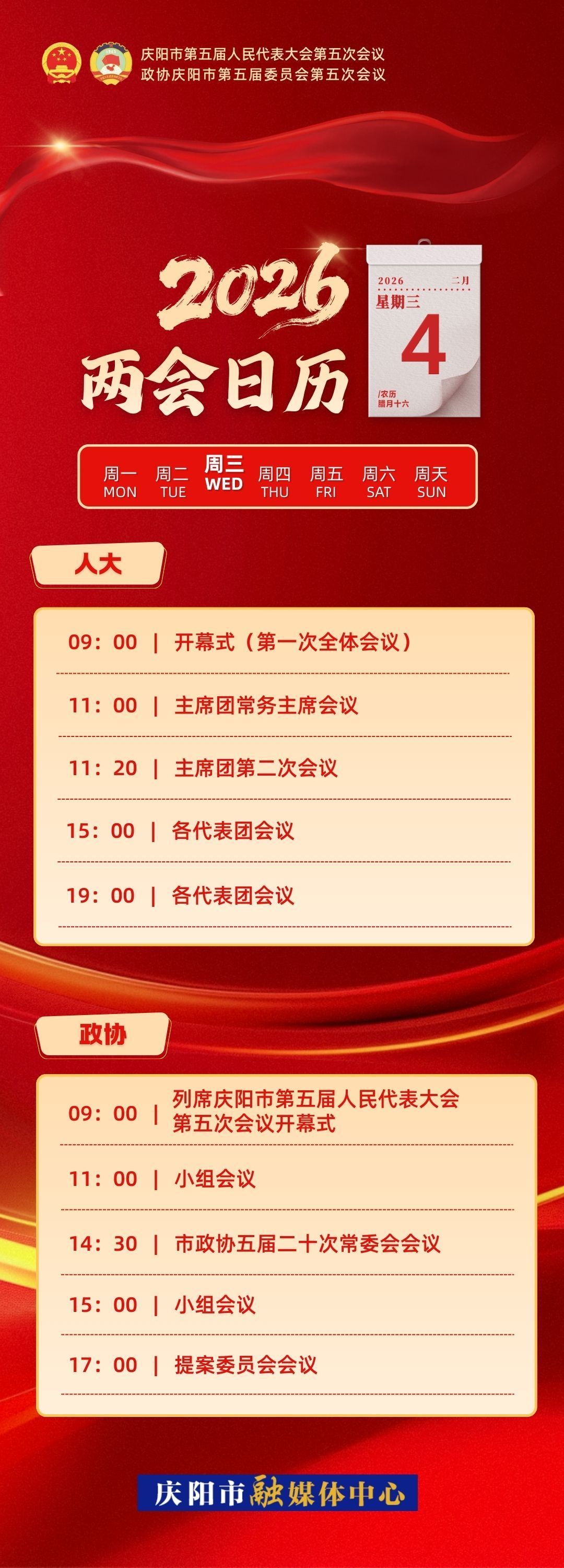 【微海報(bào)】?jī)蓵?huì)日歷｜慶陽(yáng)市第五屆人民代表大會(huì)第五次會(huì)議開(kāi)幕